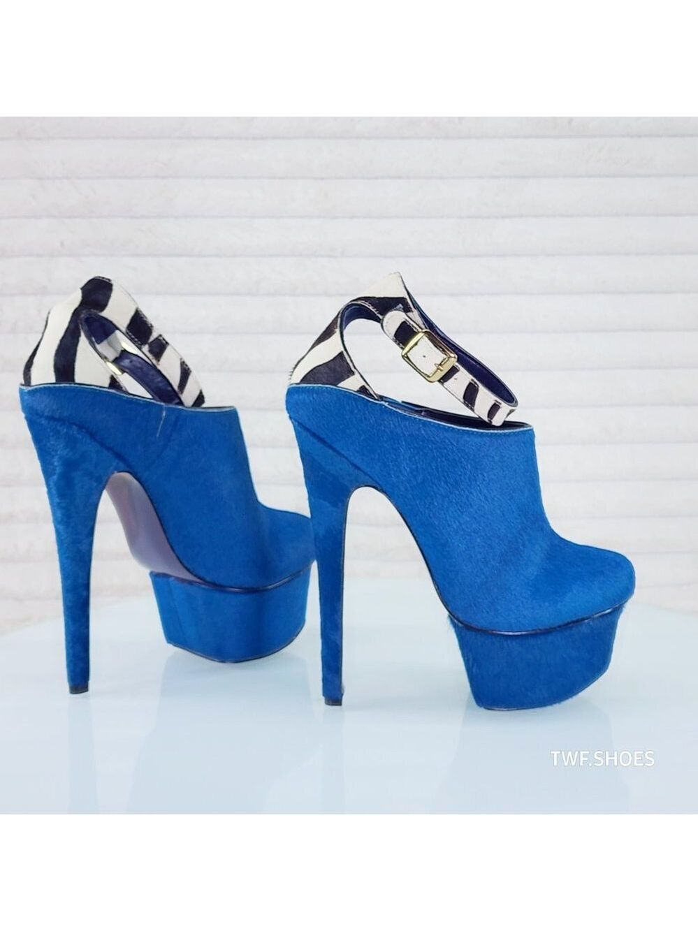 Brand New London Trash Wynne Teal Blue Zebra 6.75" High Heel Platform Shoes